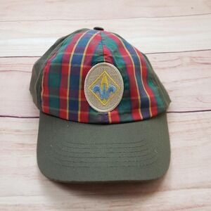 Boy Scouts‎ Hat Cap Strap Back Mens M/L Green Plaid Outdoor Camping Logo Adult